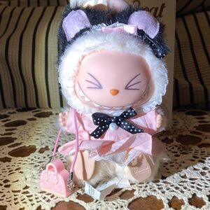 LABUBU fashion clothes,Pink dress w.  Black Accents,ear hat & LV purse ( NO DOLL